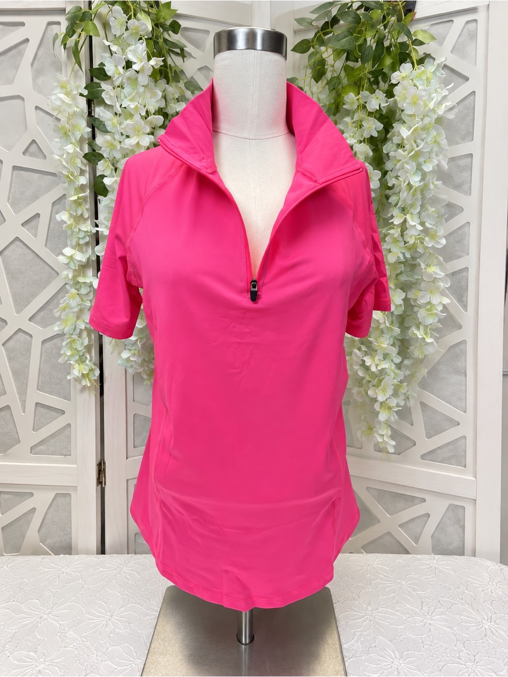 Source Unknown Hot Pink Short Sleeve Zip Polo